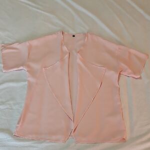 Light Pink Open Front Sheer Polyester Cardigan Kimono Cover-up Large